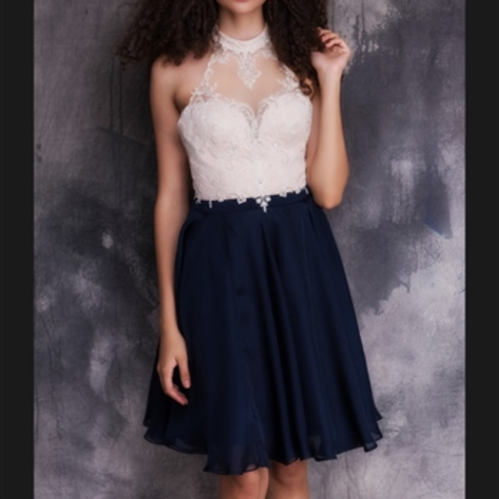 NWT short Prom Nina Canacci size 12 Nude/ Navy